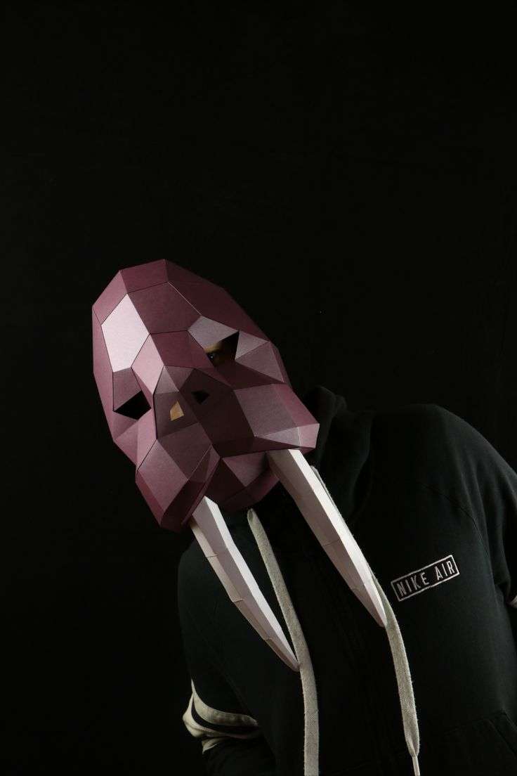Walrus Low Poly Mask, DIY Paper Craft Mask Walrus, PDF Template For 3D Masks - Image 2