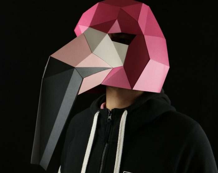 Flamingo Mask DIY, Low Poly Mask, Paper Craft Mask, Pdf Template 3D Mask