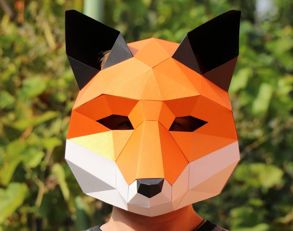 Fox Mask DIY, Low Poly Mask, Paper Craft Mask, Pdf Template 3D Mask