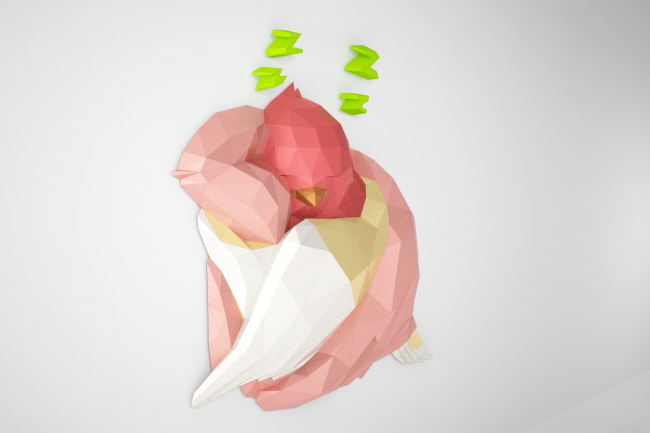 Sleeping Bird Papercraft PDF Template, Low Poly DIY sculpture - LACRAFTA