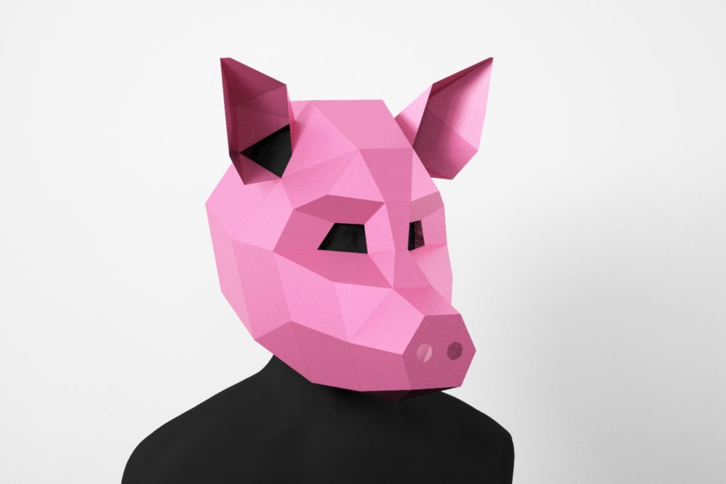 Pig Low Poly Mask, DIY Paper Craft Mask Pig, PDF Template For 3D Masks ...