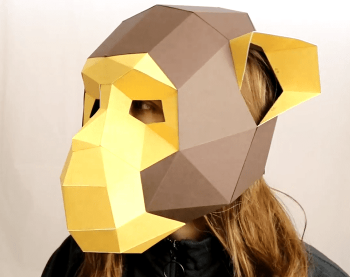 Chimpanzee Monkey Low Poly Mask, DIY Paper Craft Mask, PDF Template For 3D Masks
