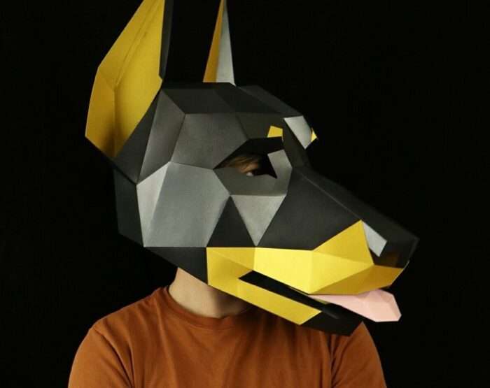 Doberman  Mask DIY, Low Poly Mask Doberman, Paper Craft Mask Dog, Pdf Template Poligonal 3D Mask