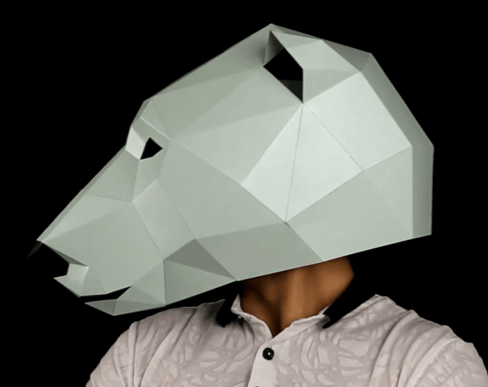 Polar Bear mask Low Poly 3D Mask, DIY Paper Craft Mask Polar Bear, PDF Template Poligonal Mask
