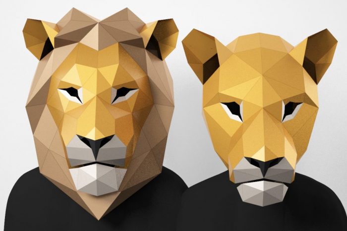 Papercraft lion and lioness mask