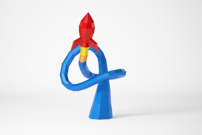Rocket taking off papercraft sculpture