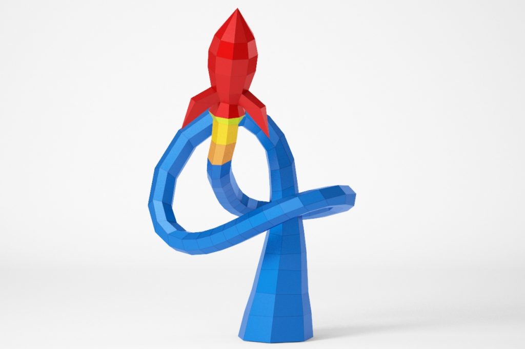 Rocket taking off papercraft sculpture