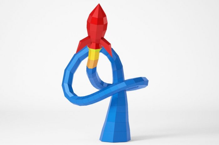 Cohete despegando escultura de papercraft