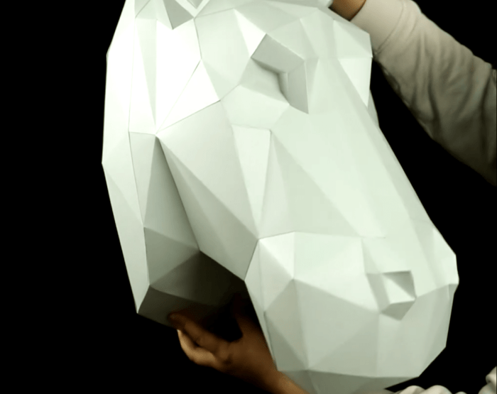 Hippo head, papercraft wall decor, PDF Pattern