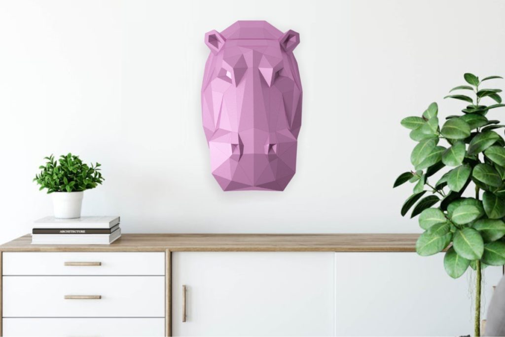 Hippo head, papercraft wall decor, PDF Pattern - LACRAFTA
