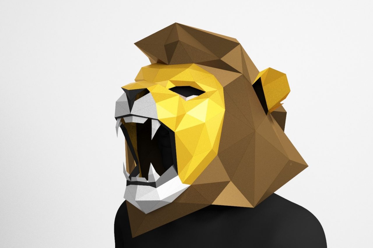 Roaring Lion Polygon Mask PDF template - LACRAFTA