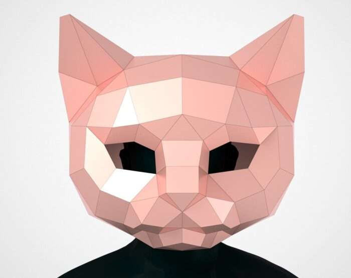 Girl Cat Mask in polygonal style papercarft template