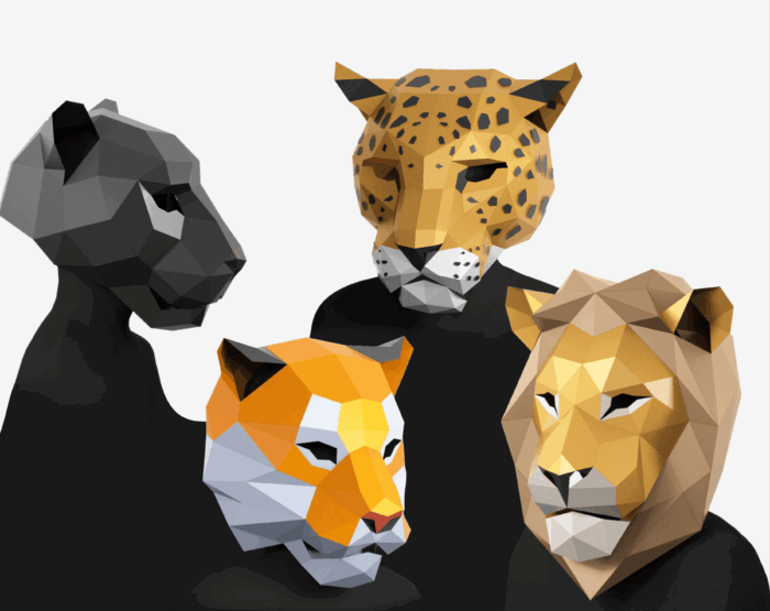 Big Cats Mask Set – Lion, Tiger, Panther & Jaguar